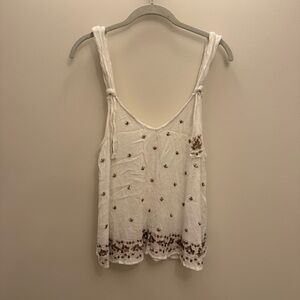 Free People White Beaded Shoulder Tie Tank top